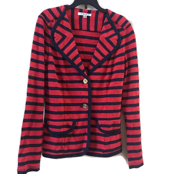 Cabi Nautical Coral and Navy Striped Blazer Jacket - Picture 4 of 7